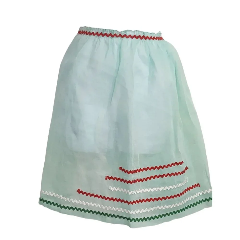 Vintage 50s 60s Half Apron Sheer Mint Green Rick Rack Trim Party Entertaining
